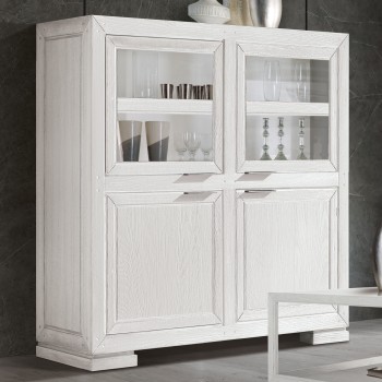 Madia moderna a vetro in legno bianco con ante lisce