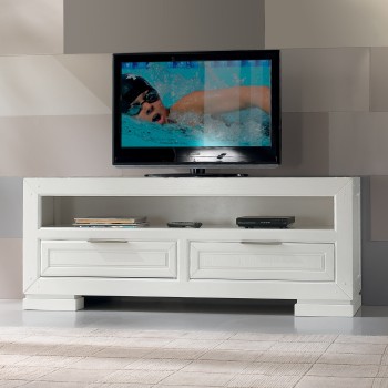 Porta TV con due cassetti e vano giorno in legno frassino