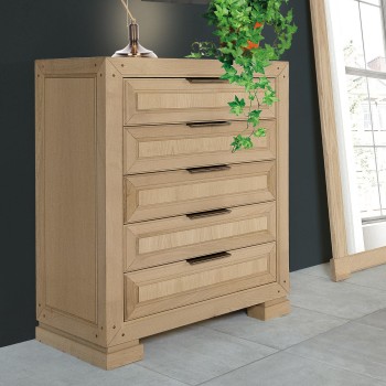 Cassettiera cinque cassetti con dettagli in legno