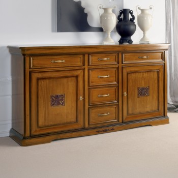 Credenza 2 porte 6 cassetto con intaglio floreale