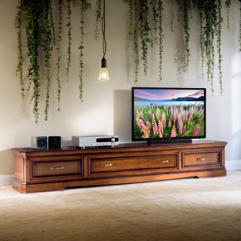 Mobile porta TV classico con 3 cassettoni in legno scuro