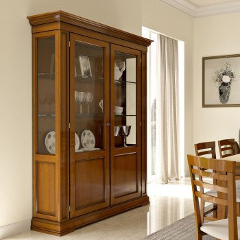 Vetrina 2 porte con pannello liscio, dettagli legno