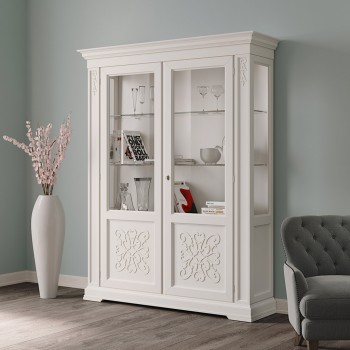 Vetrina 2 porte in legno con decoro rilievo