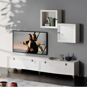 Parete attrezzata Alicudi porta tv in legno con cestoni