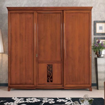 Armadio 3 ante legno scorrevoli cm 246 con decoro