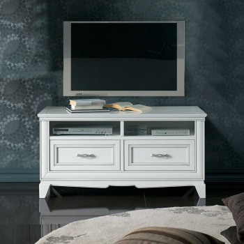 Porta TV con 2 cassetti e 2 vani in legno bianco