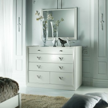 Comò con 5 cassetti in stile classico contemporaneo, fianchi riquadrati