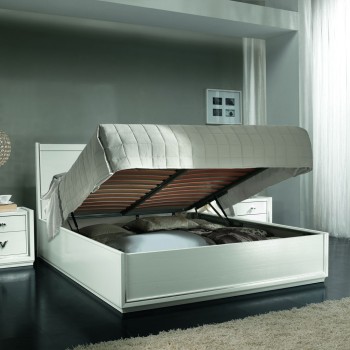 Letto in legno contemporaneo con contenitore e meccanismo alzarete
