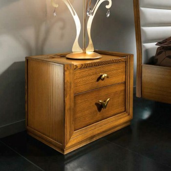 Comodino 2 cassetti stile classico contemporaneo con dettaglio lampada decorativa
