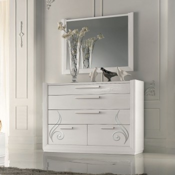 Comò 5 cassetti in legno massello con decorazione floreale