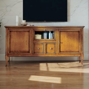 Porta TV con ante e cassetti, dettaglio legno