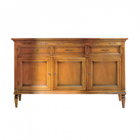 Credenza con 3 ante e 3 cassetti con piedini a spillo in legno