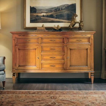 Credenza 2 ante con 6 cassetti in legno classico