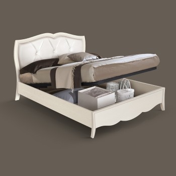 Letto king size in frassino, testata imbottita bianca