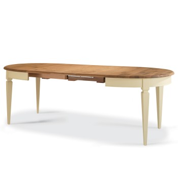 Tavolo con piano in rovere, gambe crema, vista laterale
