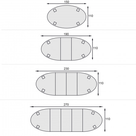 Tavolo con piano in rovere ovale allungabile da 150x110 a 270x110