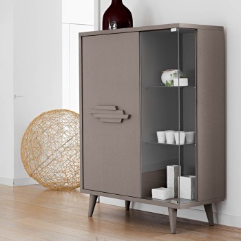 Vetrina 2 porte con gambe tornite e vetri trasparenti
