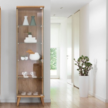 Vetrina in rovere con 1 porta dx, ripiani in vetro