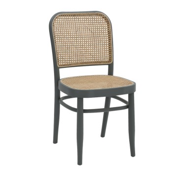Sedia grigia con schienale in paglia di Vienna, dettaglio design