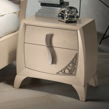 Comodino 2 cassetti con maniglia e traforo legno