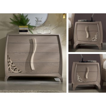 Comò e comodini con traforo in legno di frassino, design sinuoso