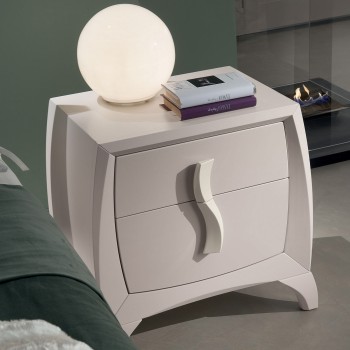 Comodino 2 cassetti con maniglia legno, vista frontale