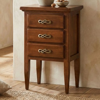 Comodino 3 cassetti gambe a spillo in legno classico