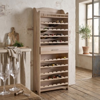Portabottiglie in legno massello per 54 bottiglie con cassetto
