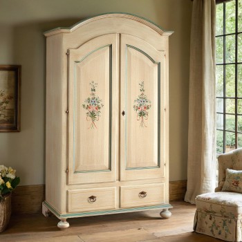 Armadio 2 ante laccato con decori floreali, legno