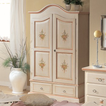 Armadio 2 ante laccato con decorazioni floreali a mano