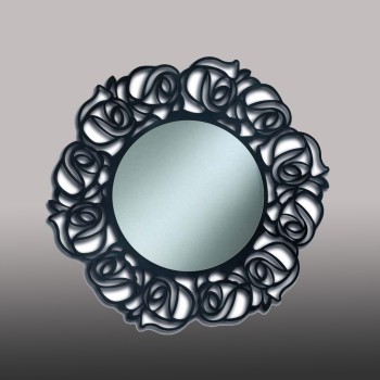 Specchio rotondo laccato antracite con cornice traforata