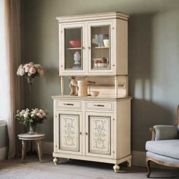 Credenza 2 ante con vetrina, dettagli piedini torniti