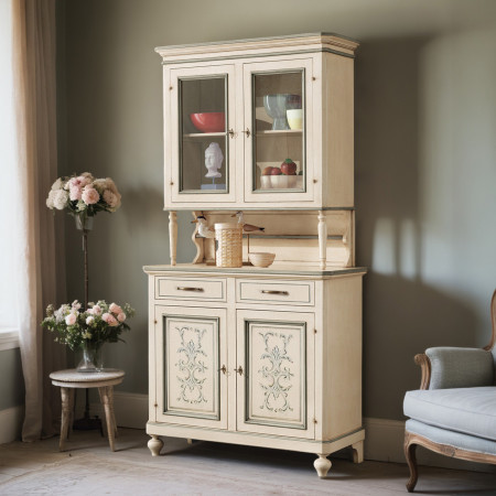 Credenza 2 ante con vetrina e decori shabby chic