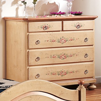 Comò 5 cassetti laccato con decori floreali dettagliati