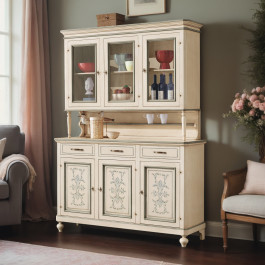 Credenza 3 ante con vetrina con decori shabby chic