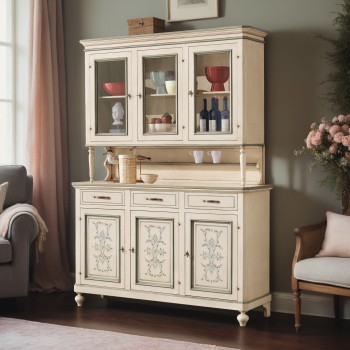Credenza 3 ante con vetrina, dettagli decorativi shabby chic
