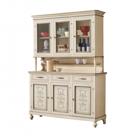 Credenza 3 ante con vetrina con decori shabby chic