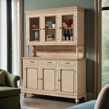 Credenza 3 ante e vetrine in legno massello
