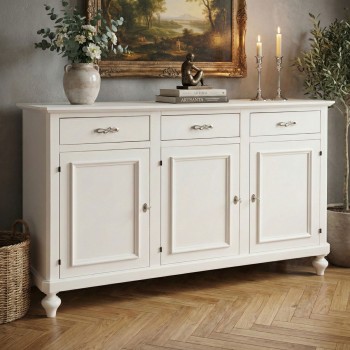 Credenza di legno con 3 porte, dettaglio piedi torniti