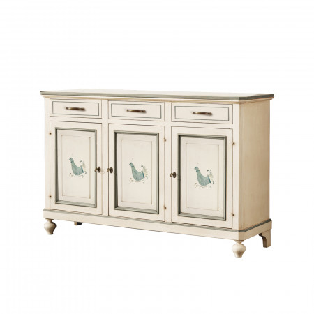 Credenza 3 porte e 3 cassetti decorata con pavoncella sarda