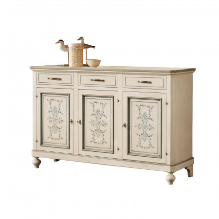 Credenza 3 porte e 3 cassetti con decori shabby chic