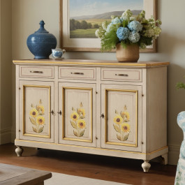 Credenza 3 porte e 3 cassetti con decoro girasole