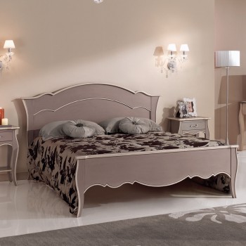 Letto due piazze laccato tortora anticato, legno massello