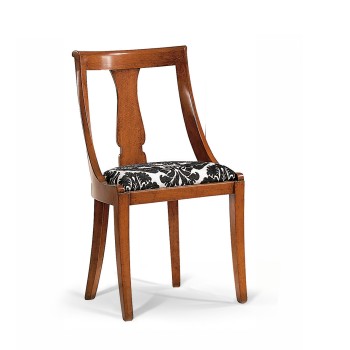 Sedia classica in legno con seduta tessuto, schienale sagomato