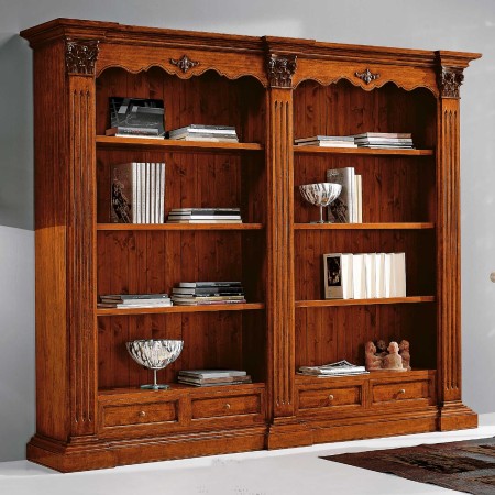 Libreria classica in legno con cassetti