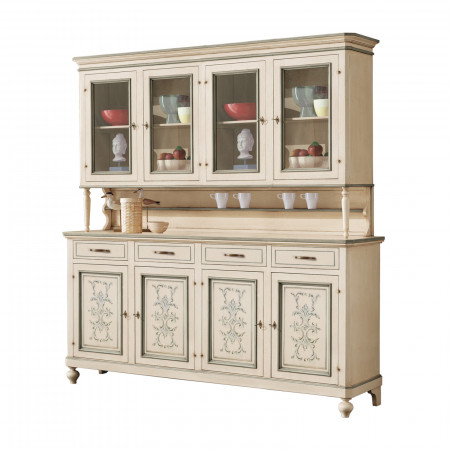 Credenza 4 ante con vetrina con decori shabby chic