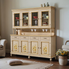 Credenza 4 ante con vetrina con decori girasole