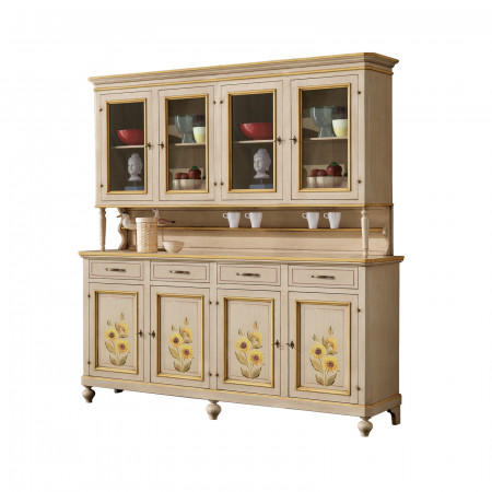 Credenza 4 ante con vetrina con decori girasole