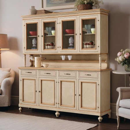 Credenza 4 ante con vetrina e profili colorati