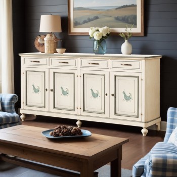 Credenza in legno con 4 ante e 4 cassetti, pavoncella